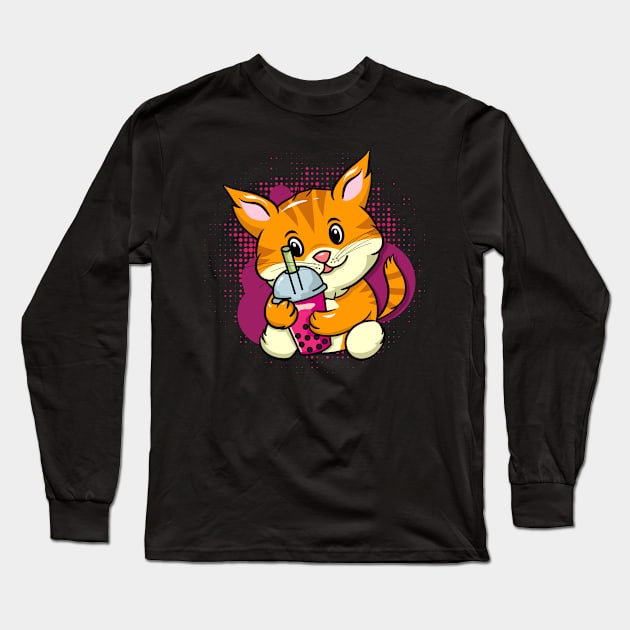 Cat Boba Tea Kawaii Anime Neko Bubble Tea Cute Cat Lover Long Sleeve T-Shirt by Blink_Imprints10